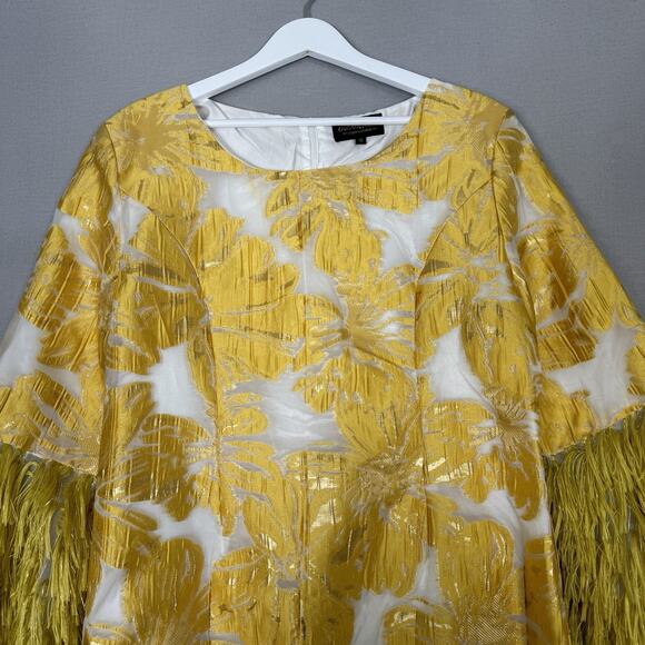 Giovanna Signature Dress Womens 18 Yellow Fringe Floral Jacquard Shift Cocktail - Picture 2 of 15